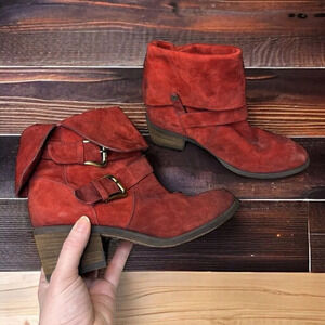 Donald J Pliner Danee Burgundy Suede Leather Made In Italy Fold Down Ankle Boots